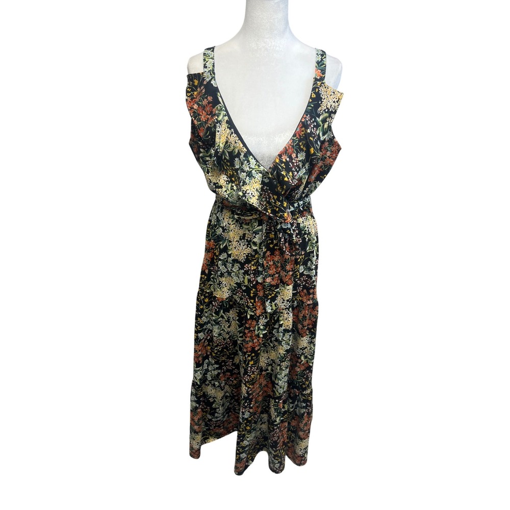 Boho Dress Floral Ruffle‎ Maxi Sz XL Summer Prairie Cottagecore Western Flowy